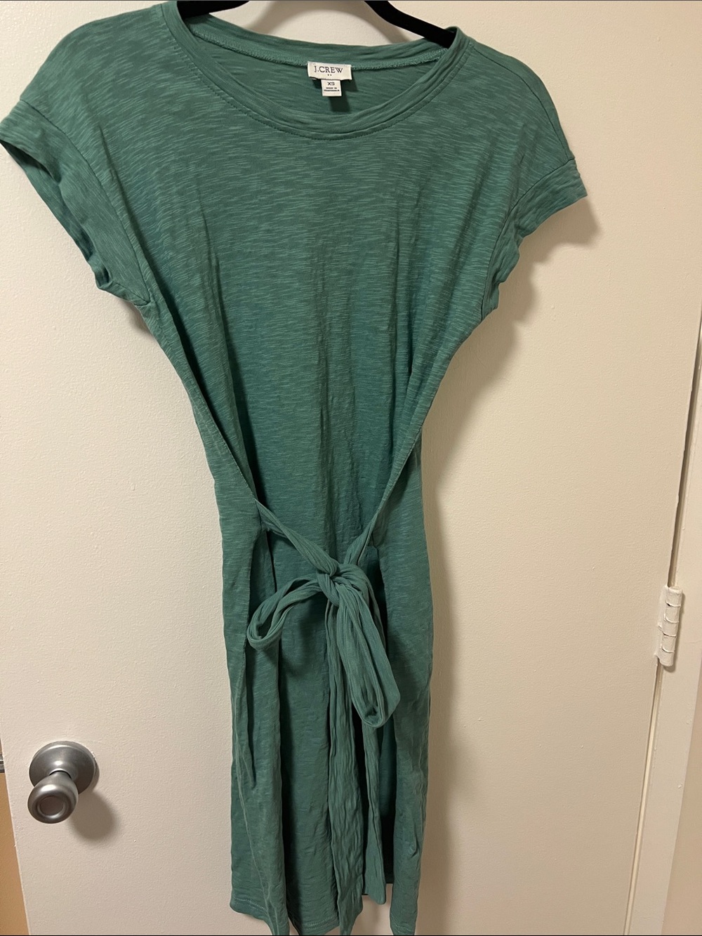 J. Crew Teal Green Tie-Waist Slub Knit Dress